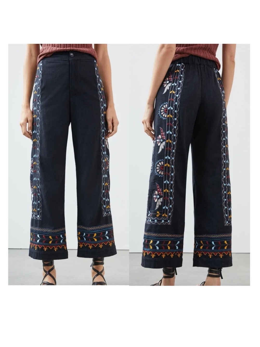 Anthropologie | Embroidered Wide-Leg Trouser Jean